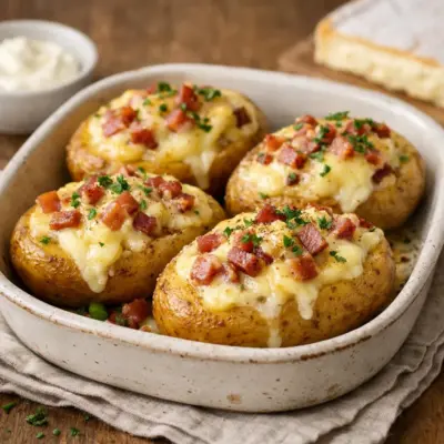 Pommes de terre farcies au reblochon et lardons