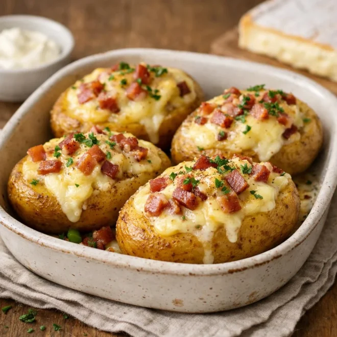 Pommes de terre farcies au reblochon et lardons