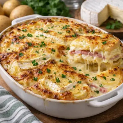 Gratin de pommes de terre au camembert et jambon