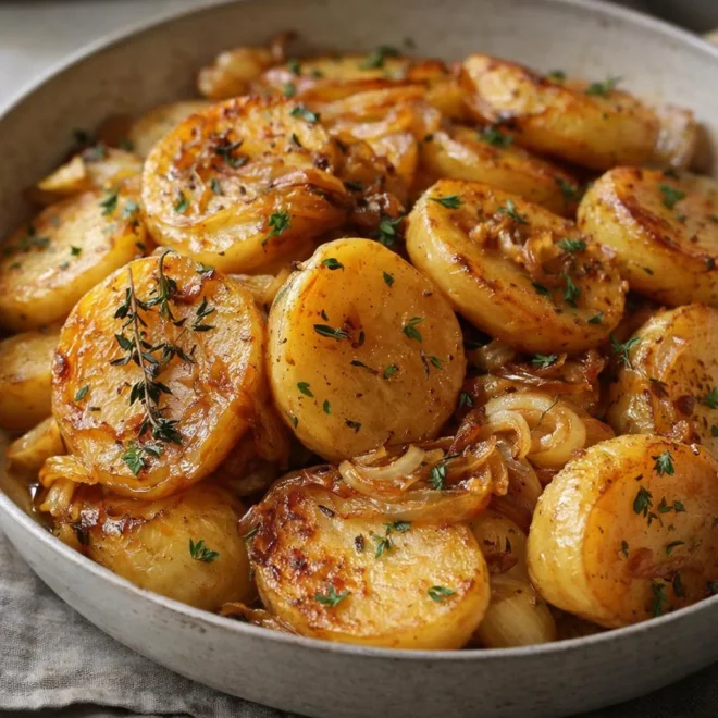 Pommes de terre lyonnaises fondantes et dorées