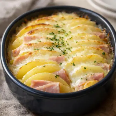 Recette pommes de terre rôties au jambon et fromage fondu