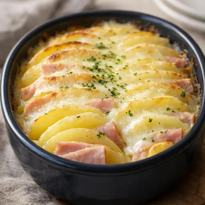Recette pommes de terre rôties au jambon et fromage fondu