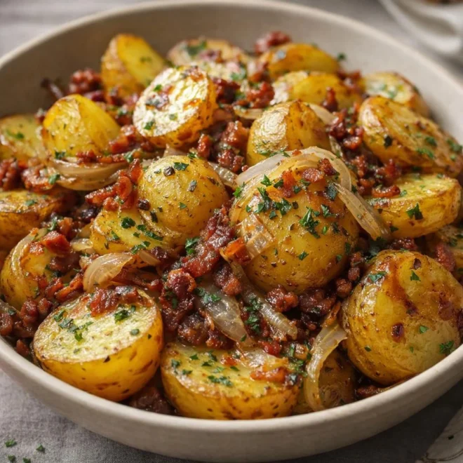 Pommes de terre sautées oignons lardons : poêlée dorée
