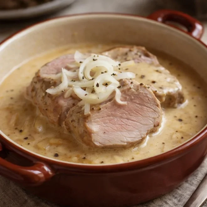 Porc au maroilles à la crème et au vin blanc