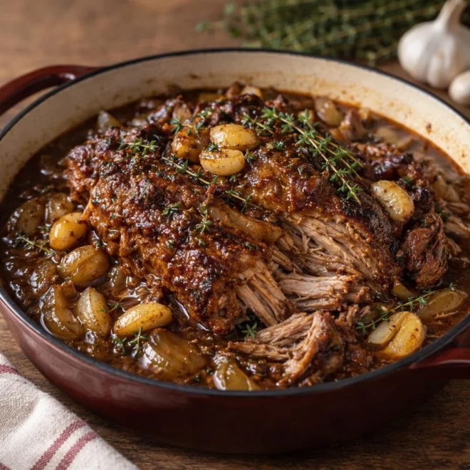 Recette porc confit à la bière brune ail thym