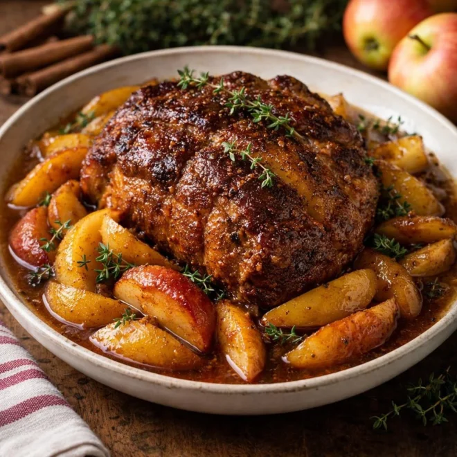 Porc confit au sirop d’érable, pommes & cannelle