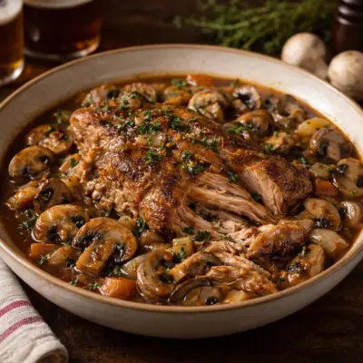 Porc mijoté à la bière et aux champignons