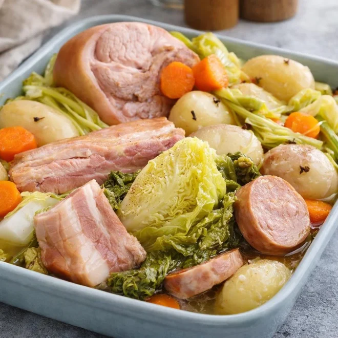 Potée auvergnate traditionnelle : viande, choux et légumes mijotés