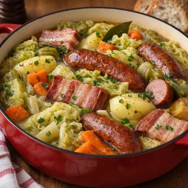 Potée bourguignonne au lard et saucisses fumées