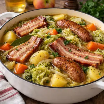 Potée normande au cidre : chou et poitrine fumée
