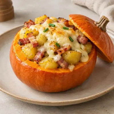 Potimarron farci : reblochon et lardons fondants