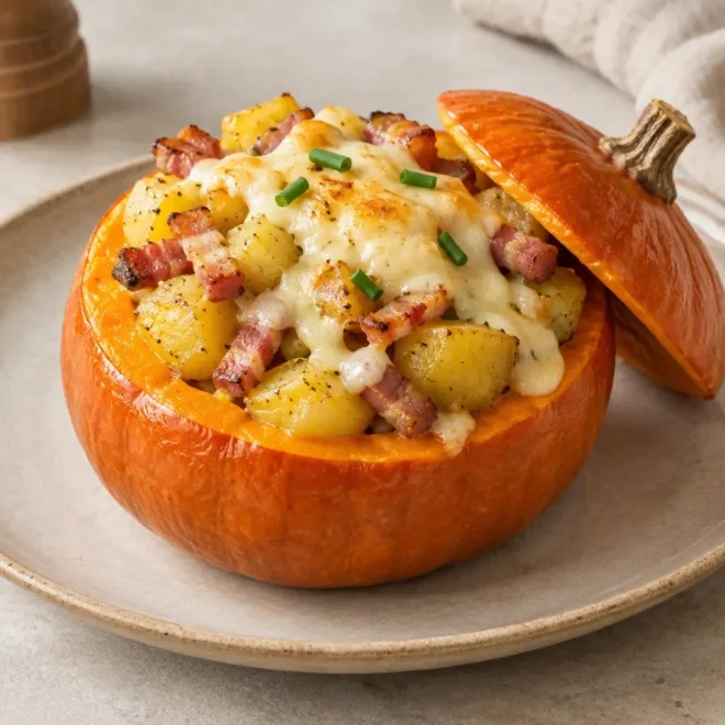 Potimarron farci : reblochon et lardons fondants