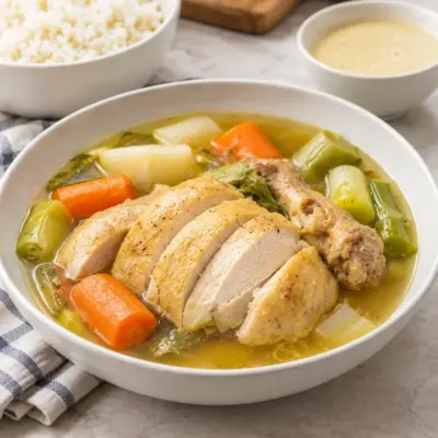 Poule au pot recette, sauce poulette crémeuse