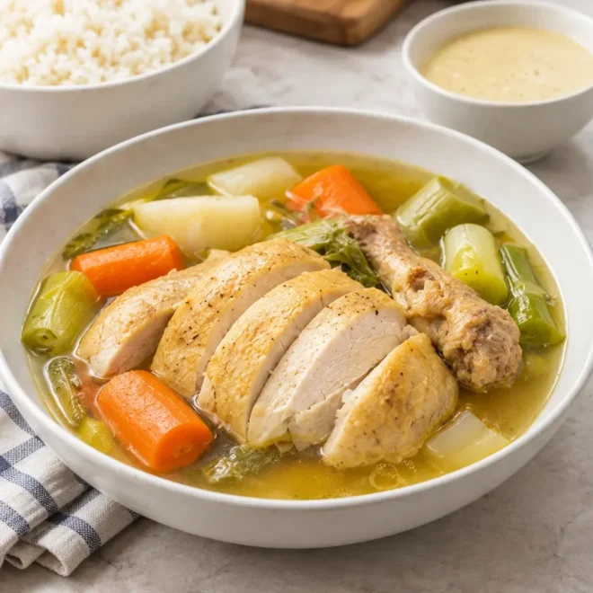 Poule au pot recette, sauce poulette crémeuse
