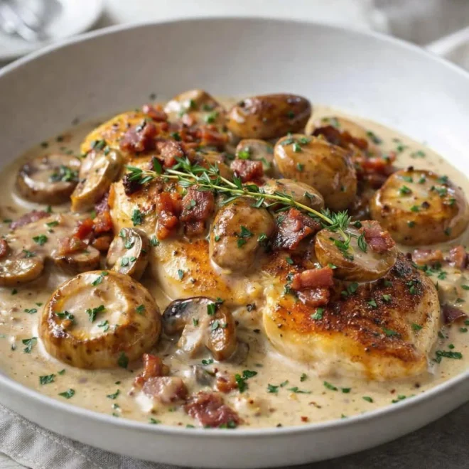 Poulet au porto et champignons crémeux | Recette