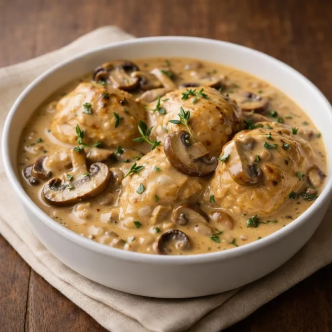 Recette poulet au porto et champignons, sauce crémeuse