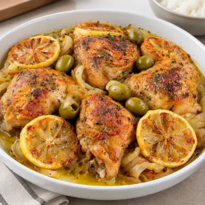 Poulet aux citrons, oignons et olives facile