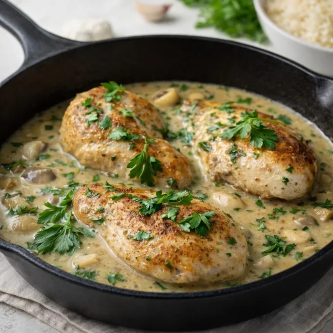 Poulet au boursin ail fines herbes : sauce onctueuse