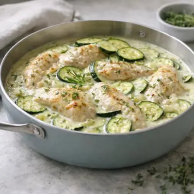 Poulet crème et courgettes : recette au thym (facile)