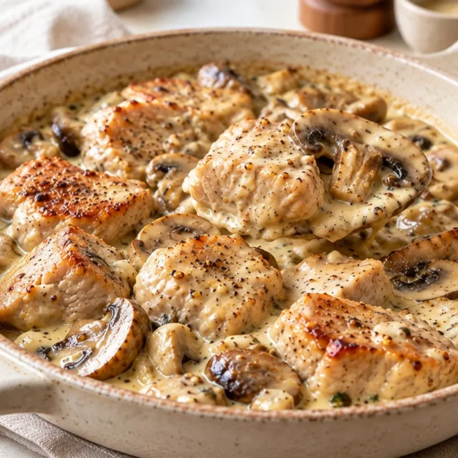 Poulet crémeux aux champignons