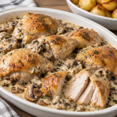 Poulet crémeux aux champignons, recette familiale