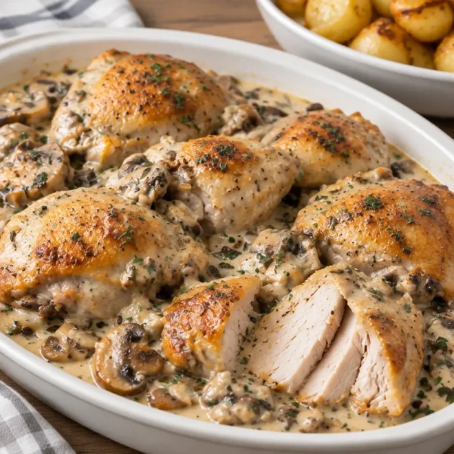 Poulet crémeux aux champignons, recette familiale