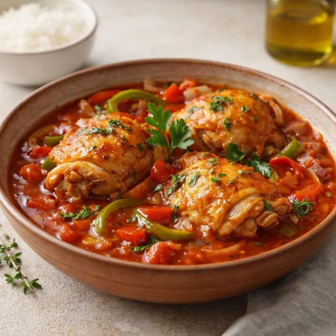 Poulet créole à la tomate : poulet mijoté antillais
