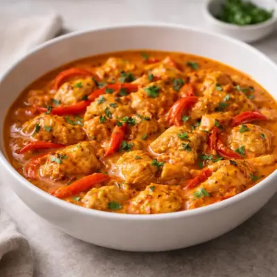 Poulet curry au lait de coco et poivrons crémeux