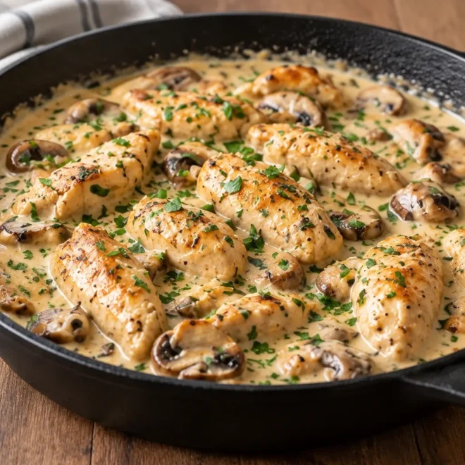 Poulet mascarpone champignons facile et crémeux