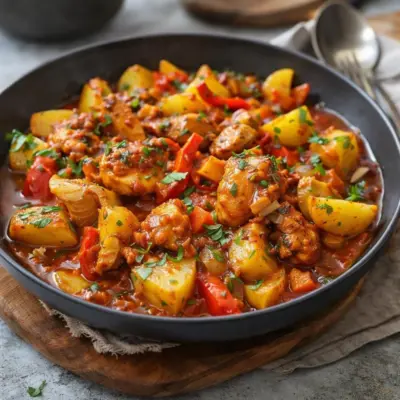 Recette poulet poivrons pommes de terre en sauce tomate