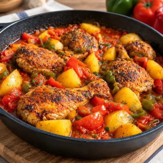 Poulet mijoté recette pommes de terre tomates