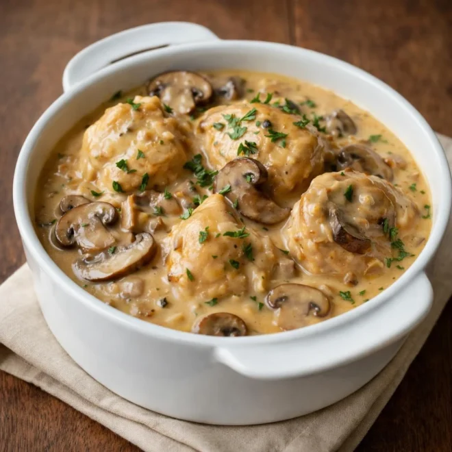 poulet au porto et champignons, sauce crémeuse