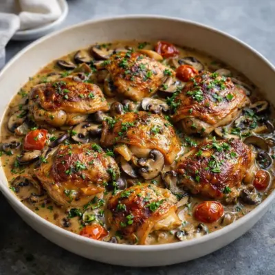 Poulet sauté chasseur aux champignons, sauce crémeuse