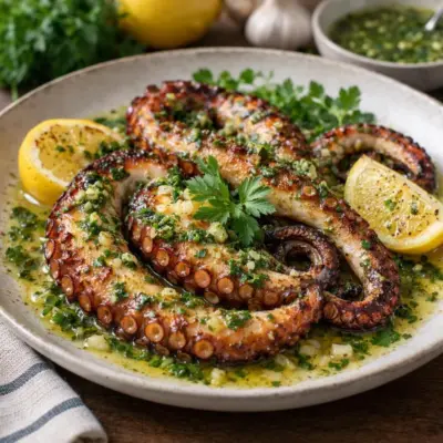poulpe grillé au beurre persillé ail citron (recette)