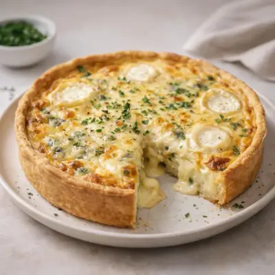 Quiche aux quatre fromages ultra fondante (très filante)