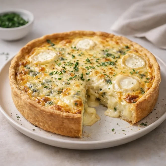 Quiche aux quatre fromages ultra fondante (très filante)