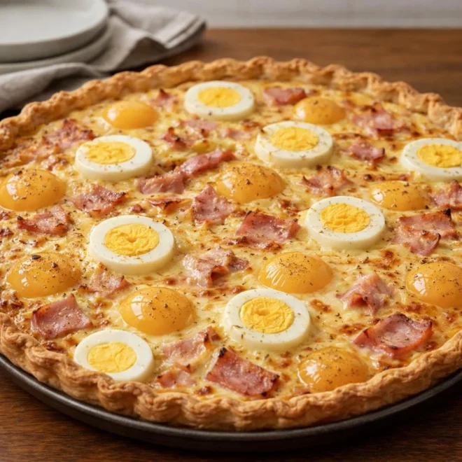 Quiche au jambon et aux œufs durs – crème & feuilleté