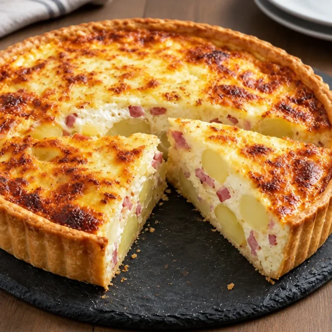 Quiche pommes de terre, lardons et fromage