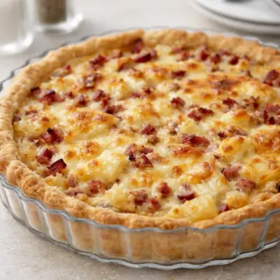 Quiche raclette : lardons, oignons et reblochon
