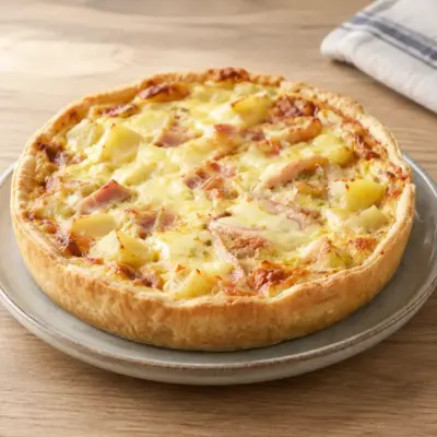 Quiche sans pâte jambon, poireaux et raclette