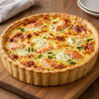 Quiche saumon poireau crémeuse et dorée