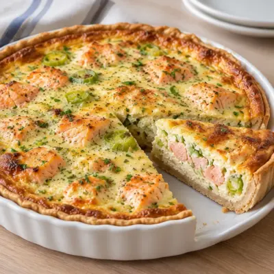 Quiche saumon poireaux : recette crémeuse et dorée