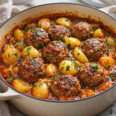 Ragoût aux boulettes et pommes de terre à la tomate