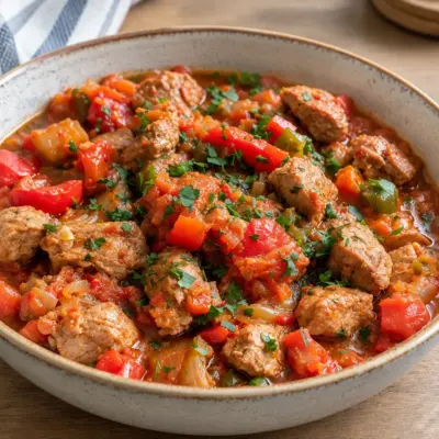 Ragoût de porc aux poivrons et tomates