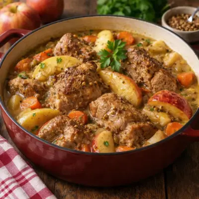Ragoût de porc aux pommes cidre et moutarde