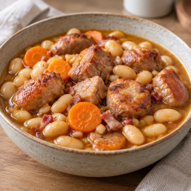 Cassoulet français, fondant et bien doré