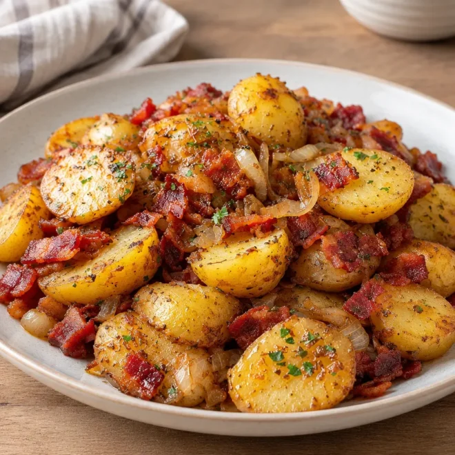 Pommes de terre sautées, dorées et fondantes aux lardons