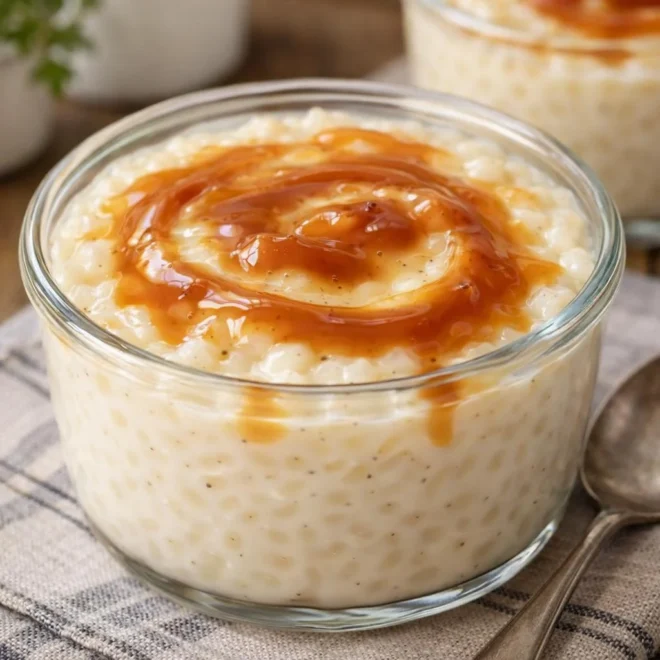 Riz au lait à la vanille et au caramel : crémeux