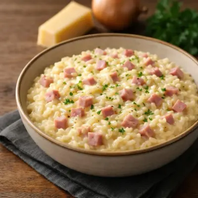 Recette riz crémeux au jambon et fromage