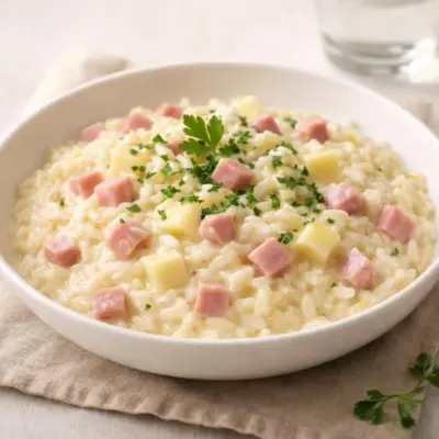 Riz crémeux jambon fromage façon risotto (20 min)
